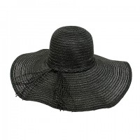 Hats – 12 PCS Straw Big Rim Hat - w/ Multi-String Bow - Black - HT-SHA50203BK